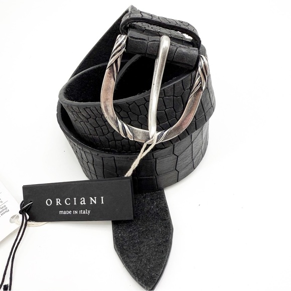 Orciani Handmade Crocodile Emobossed Matte Leather Italian Made Black Belt, XS - Picture 1 of 14